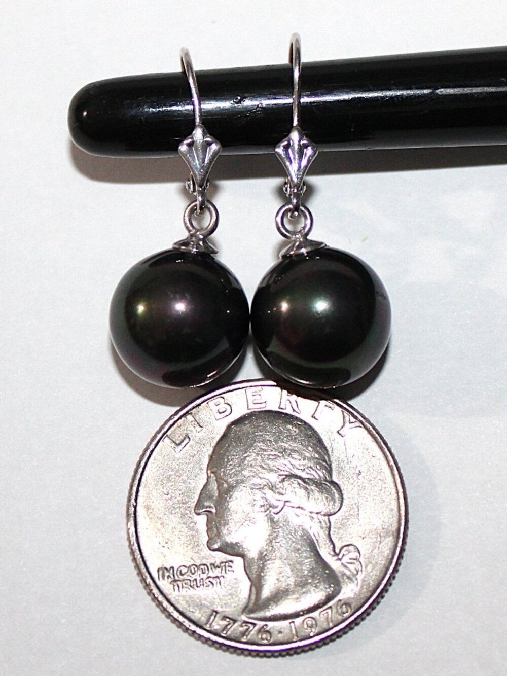 Sterling Silver Faux Black Pearl Earrings Lucas Lameth - Picture 3 of 4